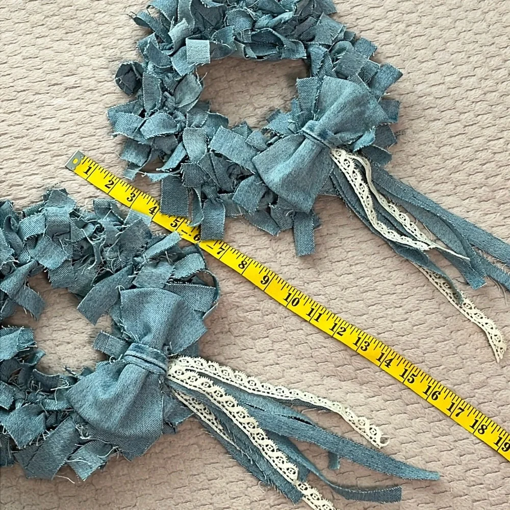 Shabby Rag Denim Wreath Bundle Lot Small Boho Country Farmhouse Western Bow